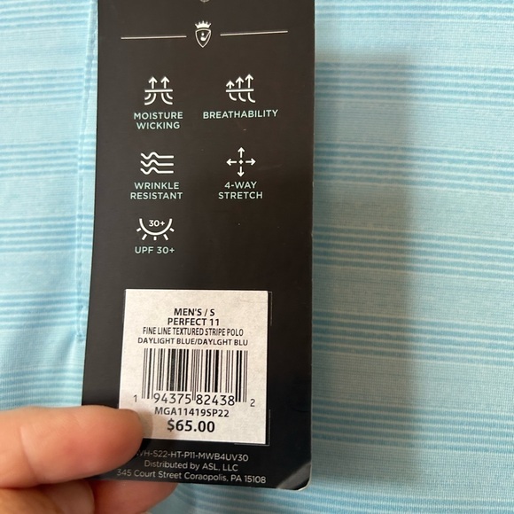 Walter Hagen Performance 11 Major Fine Line Textured Stripe Polo Daylight Blue - Picture 10 of 12